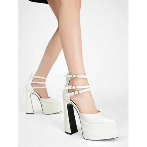 Pointed Toe Multi-straps Buckle Design Platform High Heels