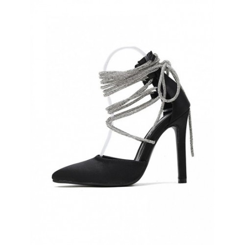 Glitter Tie Leg Design Strappy Stiletto Heeled Pointed Toe Gladiator Pumps