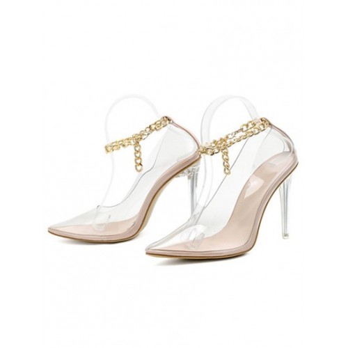 Chain Strap Transparent Stiletto Heel Pumps