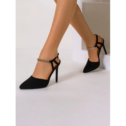 Pointed Toe Chains Strappy Strap Faux Suede Stiletto Pumps