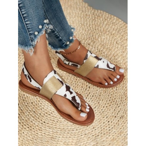 Animal Printed Ankle Strap Thong Sandals