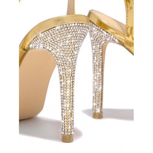 Rhinestone Decorated Open Pointed Toe Slingback Ankle Strap Sandals