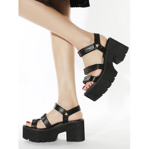 Hook And Loop Platform Chunky Sandals