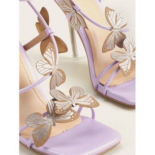 Butterflies Decor Crystal Stiletto Heels Sandals