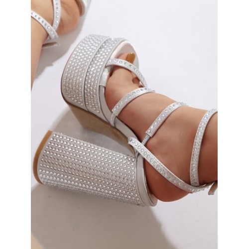 Platform Chunky Heel Sparkly Rhinestone Sandals